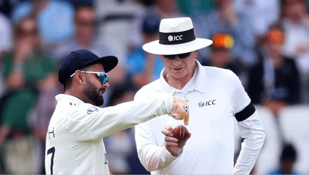 Rishabh Pant showing the ball to Paul Reiffel